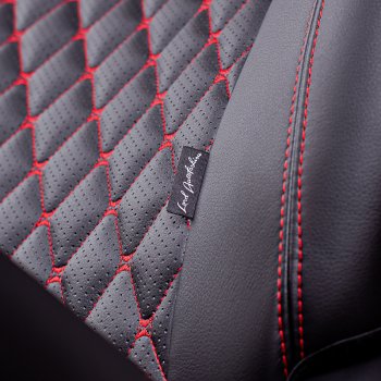 14 999 р. Чехлы для сидений Lord Autofashion Байрон (экокожа, раздельная спинка, 3 Г-образных подголовника) KIA Soul PS рестайлинг (2017-2019) (Черный, вставка черная, строчка красная)  с доставкой в г. Вологда. Увеличить фотографию 7