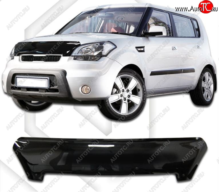 1 999 р. Дефлектор капота CA-Plastic KIA Soul AM дорестайлинг (2008-2011) (Classic черный, Без надписи)  с доставкой в г. Вологда