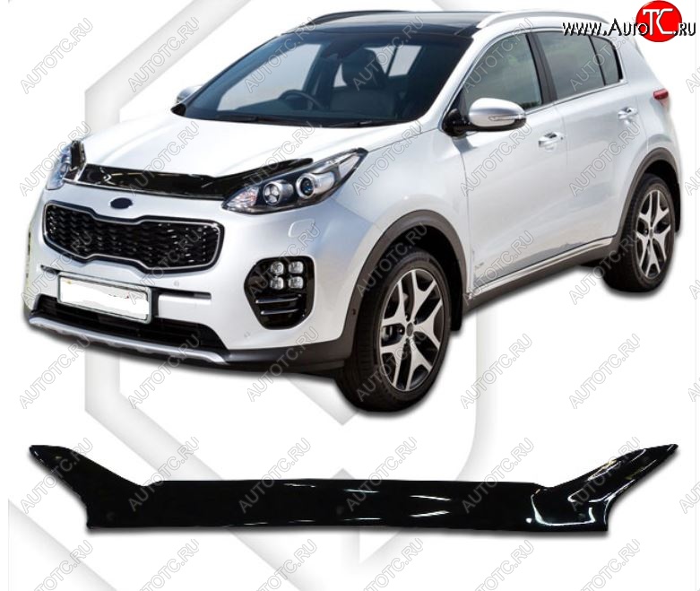 2 079 р. Дефлектор капота CA-Plastiс  KIA Sportage  4 QL (2016-2022) дорестайлинг, рестайлинг (Classic черный, Без надписи)  с доставкой в г. Вологда