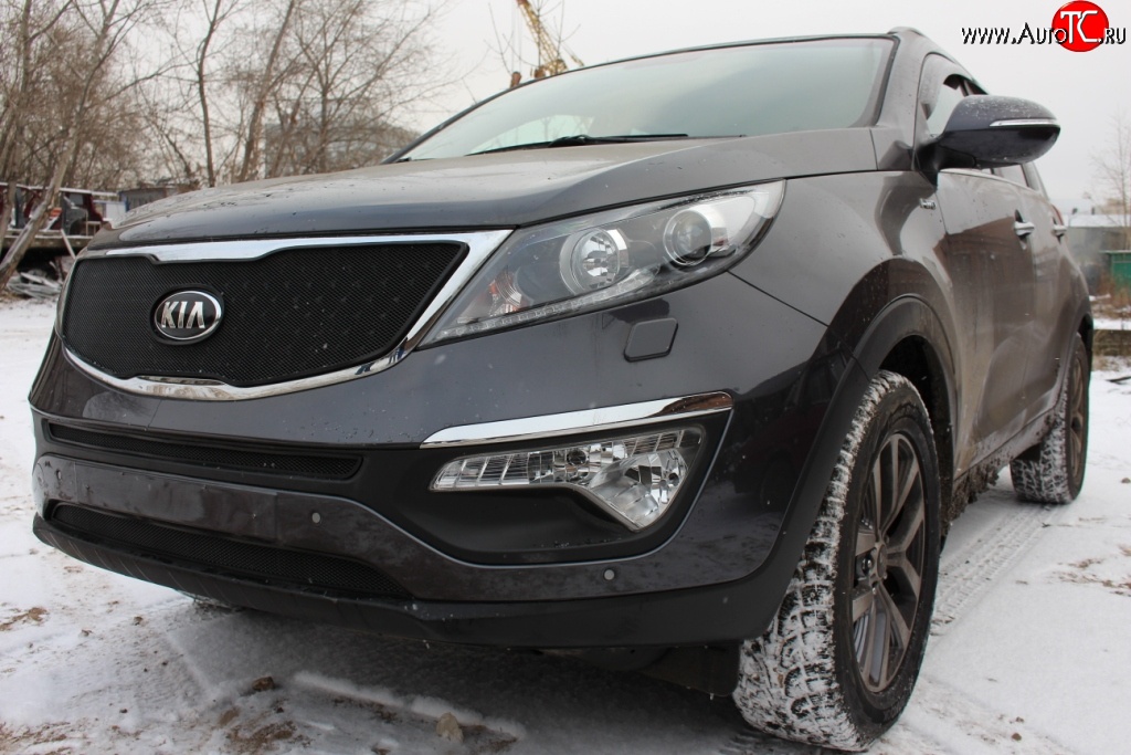 1 469 р. Нижняя сетка на бампер (рестайлинг) Russtal (черная) KIA Sportage 3 SL дорестайлинг (2010-2014)  с доставкой в г. Вологда