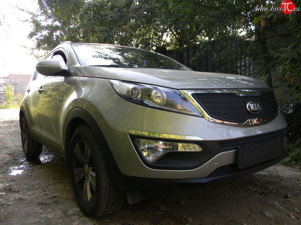 1 469 р. Нижняя сетка на бампер Russtal (черная) KIA Sportage 3 SL дорестайлинг (2010-2014)  с доставкой в г. Вологда