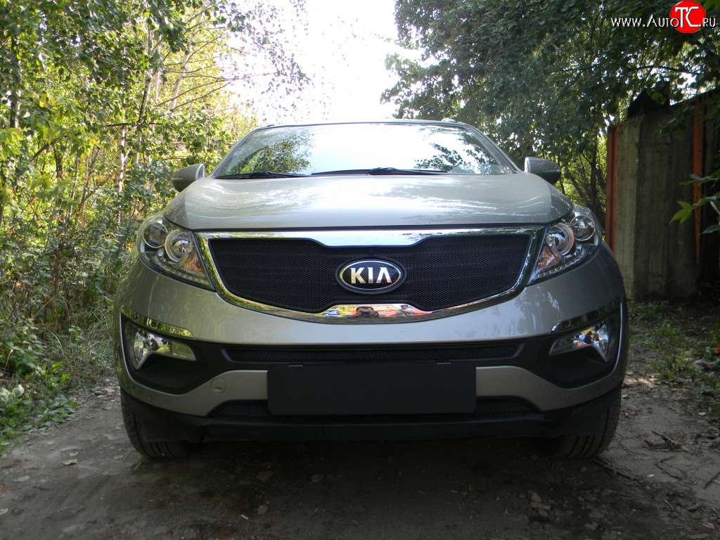 1 299 р. Средняя сетка на бампер Russtal (черная) KIA Sportage 3 SL дорестайлинг (2010-2014)  с доставкой в г. Вологда