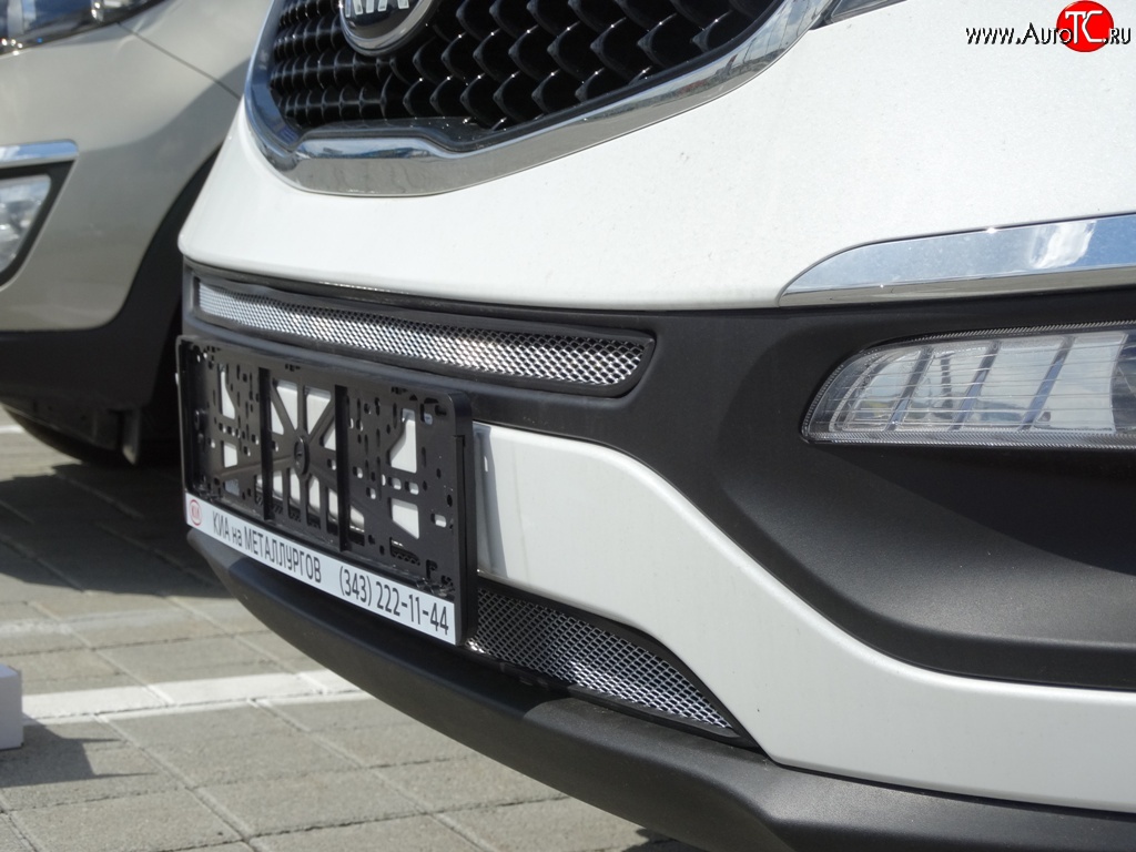 1 539 р. Нижняя сетка на бампер (рестайлинг) Russtal (хром) KIA Sportage 3 SL дорестайлинг (2010-2014)  с доставкой в г. Вологда