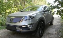1 379 р. Средняя сетка на бампер Russtal (хром) KIA Sportage 3 SL дорестайлинг (2010-2014)  с доставкой в г. Вологда. Увеличить фотографию 2