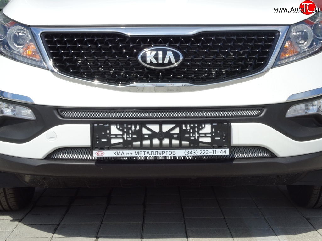1 379 р. Средняя сетка на бампер (рестайлинг) Russtal (хром) KIA Sportage 3 SL дорестайлинг (2010-2014)  с доставкой в г. Вологда