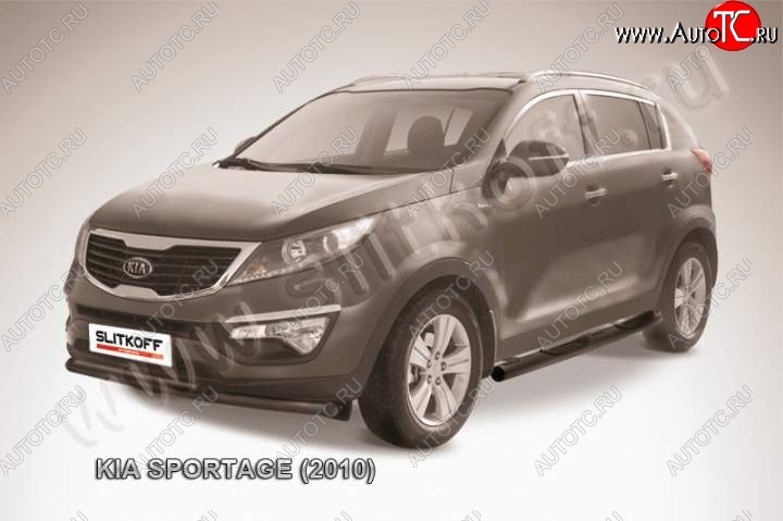10 849 р. Защита переднего бампера из труб d57+d42 Slitkoff (двойная) KIA Sportage 3 SL дорестайлинг (2010-2014) (Цвет: серебристый)  с доставкой в г. Вологда