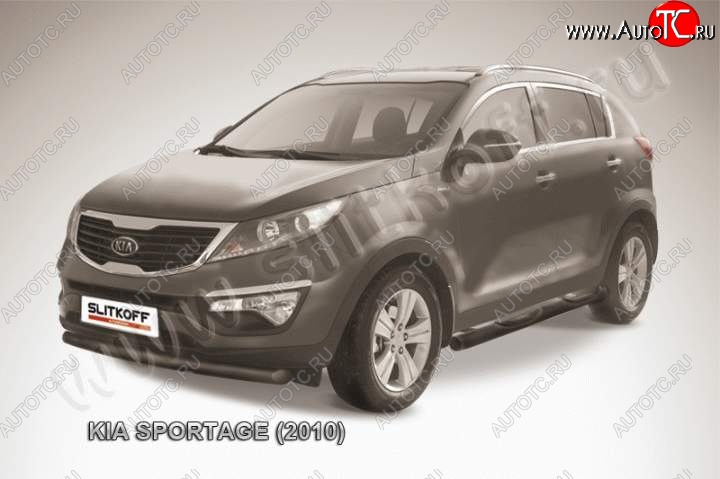 9 499 р. защита переднего бампера из трубы d76 Slitkoff (радиусная) KIA Sportage 3 SL дорестайлинг (2010-2014) (Цвет: серебристый)  с доставкой в г. Вологда