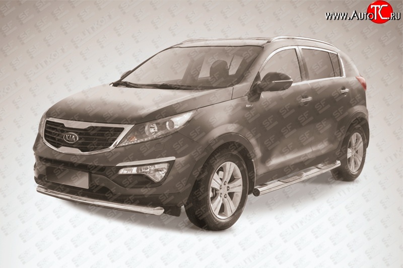 13 599 р. Одинарная защита переднего бампера диаметром 76 мм Slitkoff KIA Sportage 3 SL дорестайлинг (2010-2014) (Нержавейка, Полированная)  с доставкой в г. Вологда