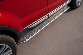 24 649 р. Пороги SLITKOFF d42 с листом Land Rover Range Rover Evoque 1 L538 дорестайлинг 5 дв. (2011-2015) (лист алюминий, труба нержавейка)  с доставкой в г. Вологда. Увеличить фотографию 3