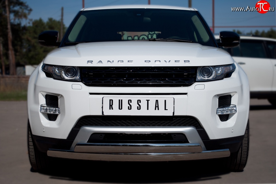 18 549 р. Защита переднего бампера (2 трубыØ75х42 мм, нержавейка) Russtal Land Rover Range Rover Evoque 1 L538 дорестайлинг 5 дв. (2011-2015)  с доставкой в г. Вологда