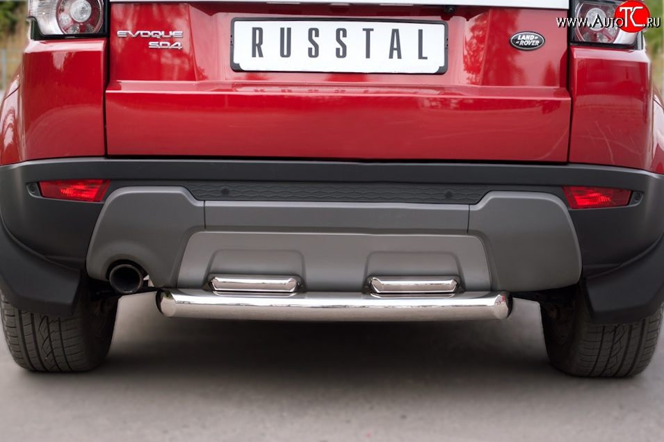 17 599 р. Защита заднего бампера (2 трубы Ø76 и 42 мм, нержавейка) SLITKOFF Land Rover Range Rover Evoque 1 L538 дорестайлинг 5 дв. (2011-2015)  с доставкой в г. Вологда