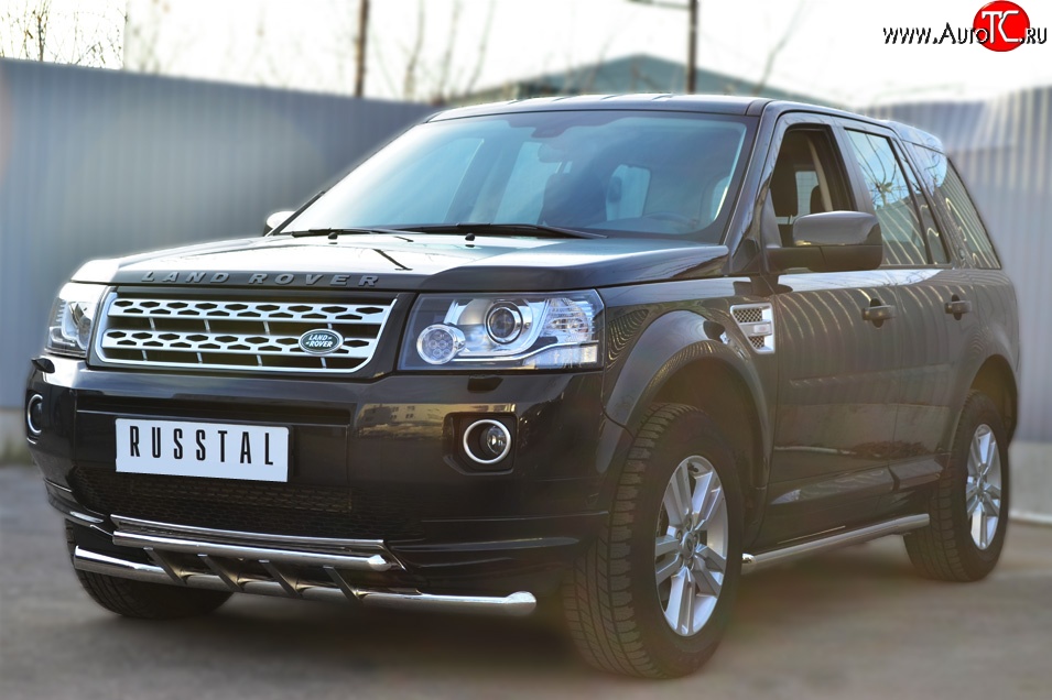 18 649 р. Защита переднего бампера (2 трубыØ63 и 42 мм, нержавейка) SLITKOFF Land Rover Freelander L359 дорестайлинг (2006-2010)  с доставкой в г. Вологда