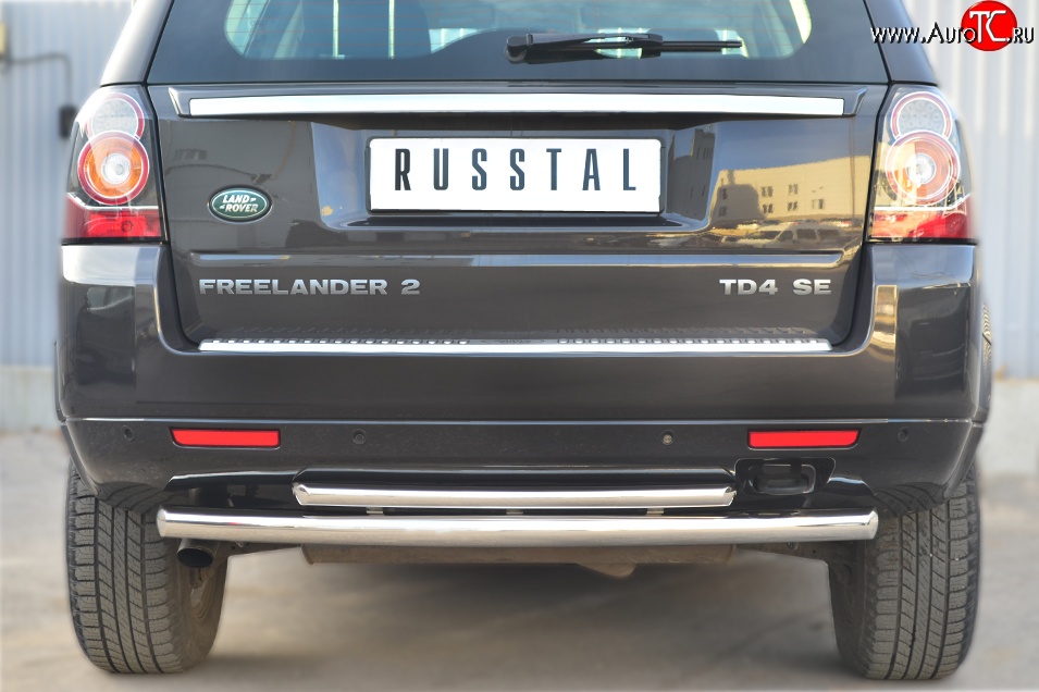 17 999 р. Защита заднего бампера (Ø63 и 42 мм, нержавейка) SLITKOFF Land Rover Freelander L359 дорестайлинг (2006-2010)  с доставкой в г. Вологда