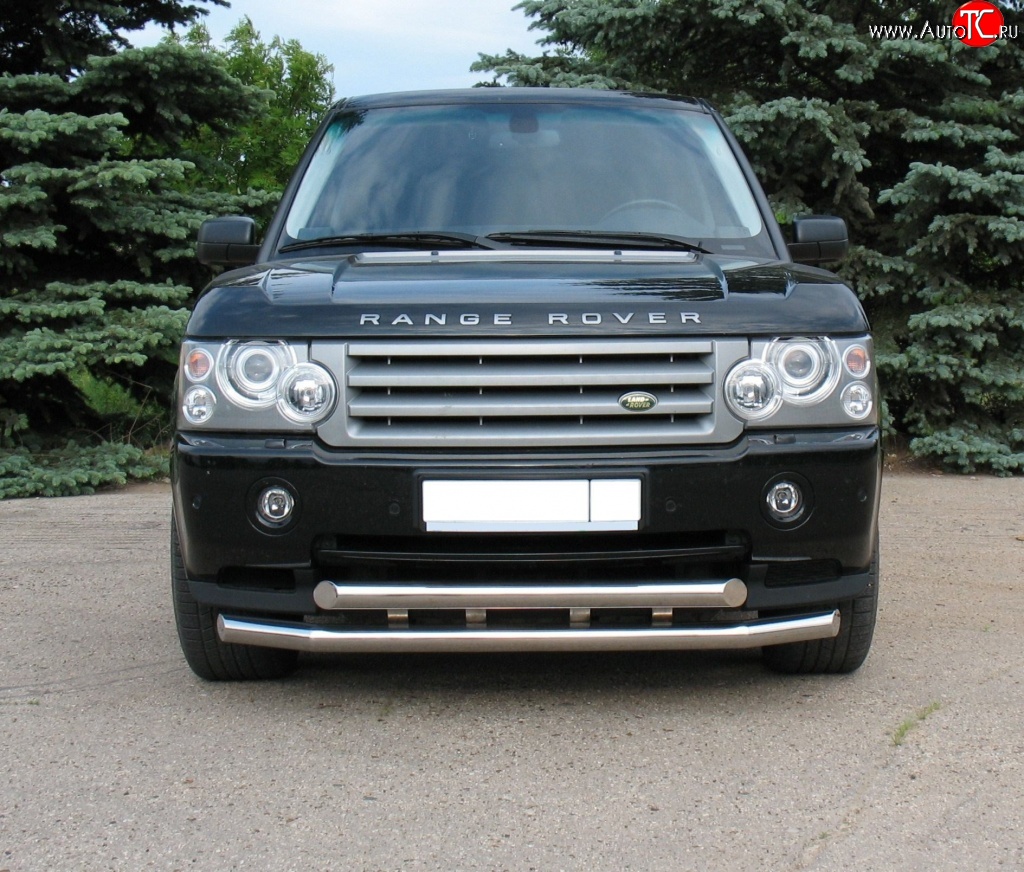 27 499 р. Защита переднего бампера (2 трубыØ76 мм, нержавейка) SLITKOFF Land Rover Range Rover 3 L322 дорестайлинг (2002-2006)  с доставкой в г. Вологда