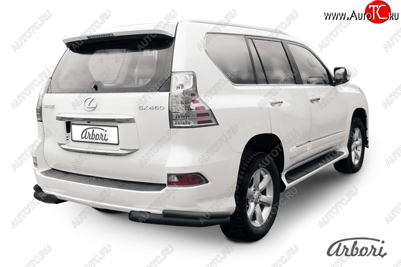 11 159 р. Защита заднего бампера Arbori (уголки, черная, 2 трубы d76 и 42 mm). Lexus GX460 J150 1-ый рестайлинг (2013-2019)  с доставкой в г. Вологда