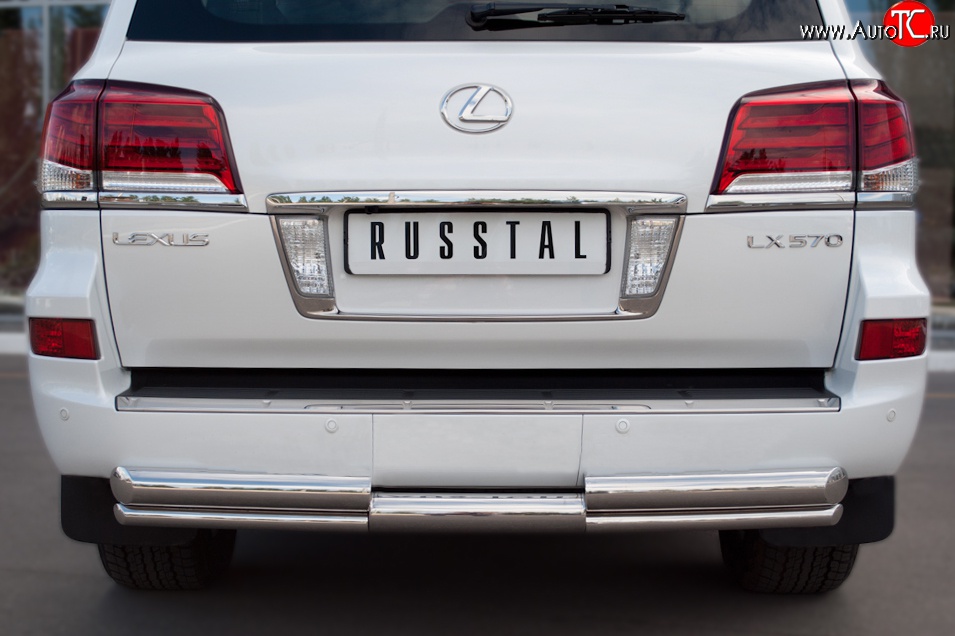 20 949 р. Защита заднего бампера (Ø76 и 42 мм, нержавейка) SLITKOFF Lexus LX570 J200 дорестайлинг (2007-2012)  с доставкой в г. Вологда