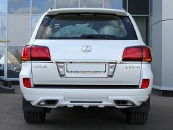 27 499 р. Накладка на задний бампер GOLDMAN EXCLUSIVE Lexus LX570 J200 1-ый рестайлинг (2012-2015) (Неокрашенная)  с доставкой в г. Вологда. Увеличить фотографию 2