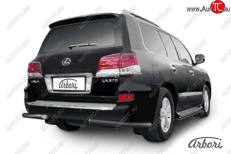 9 719 р. Защита заднего бампера Arbori (уголки, черная, 1 труба d76 mm). Lexus LX570 J200 1-ый рестайлинг (2012-2015)  с доставкой в г. Вологда