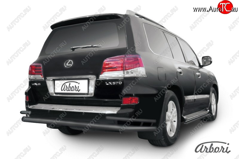 13 499 р. Защита заднего бампера Arbori (черная, 2 трубы d76 и 42 mm). Lexus LX570 J200 1-ый рестайлинг (2012-2015)  с доставкой в г. Вологда