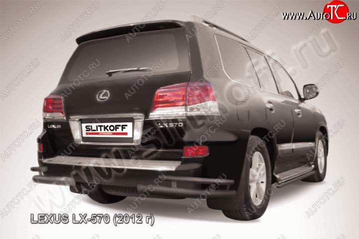 15 649 р. Защита заднего бампера из уголков d76+d42 Slitkoff (двойные) Lexus LX570 J200 1-ый рестайлинг (2012-2015) (Цвет: серебристый)  с доставкой в г. Вологда