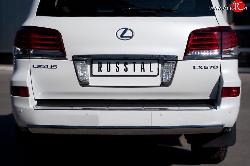 13 999 р. Защита заднего бампера (Ø75x42 мм, нержавейка) Russtal Lexus LX570 J200 1-ый рестайлинг (2012-2015)  с доставкой в г. Вологда