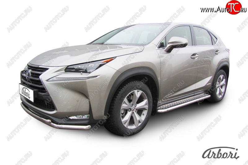4 724 р. Защита штатных порогов с листом Arbori (нержавейка, алюминий, d57) Lexus NX300h Z10 дорестайлинг (2014-2017)  с доставкой в г. Вологда