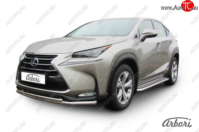 15 029 р. Защита переднего бампера Arbori (нержавейка, 2 трубы d57 и 42 mm) Lexus NX300h Z10 дорестайлинг (2014-2017)  с доставкой в г. Вологда