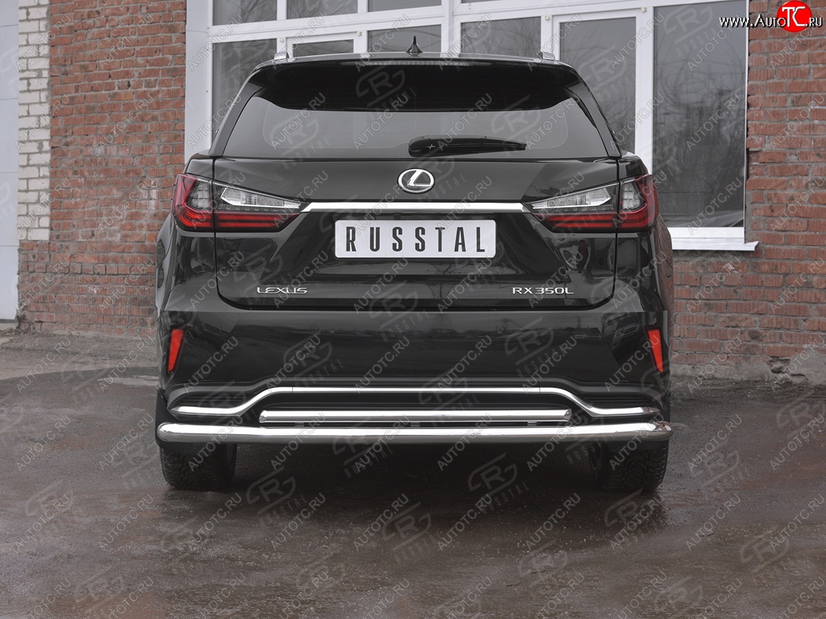 20 599 р. Защита заднего бампера (Ø63 и 42 мм, нержавейка, NOT F-SPORT) SLITKOFF Lexus RX350L AL20 рестайлинг (2019-2022)  с доставкой в г. Вологда