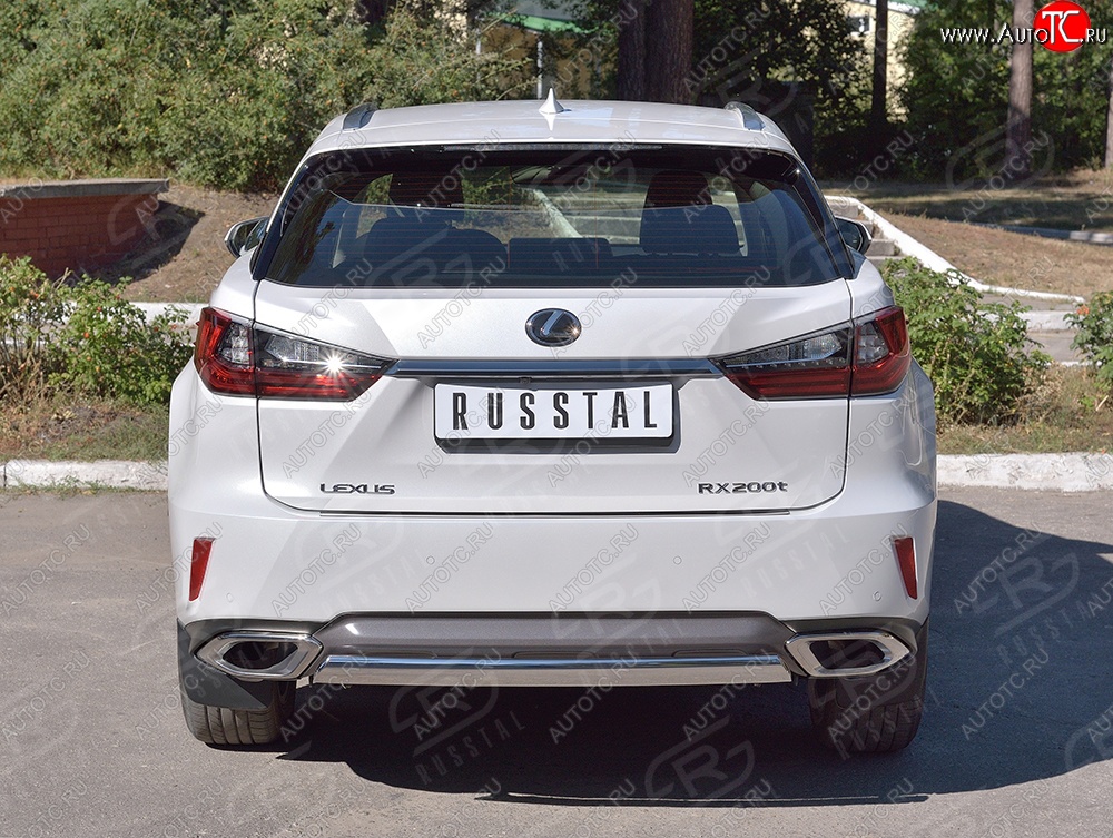12 999 р. Защита заднего бампера (Ø75x42 мм, нержавейка) Russtal Lexus RX 200T AL20 дорестайлинг (2015-2017)  с доставкой в г. Вологда