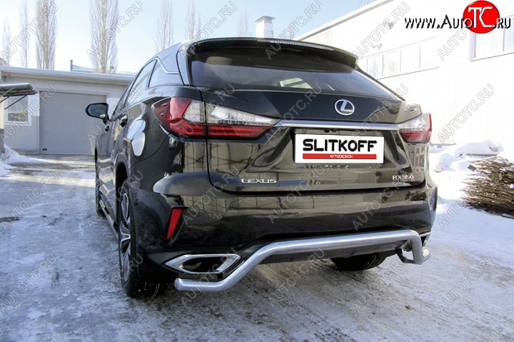 14 549 р. Защита заднего бампера из изогнутой трубы диаметром 57 мм Slitkoff Lexus RX350 AL20 дорестайлинг (2015-2019) (Нержавейка, Полированная)  с доставкой в г. Вологда