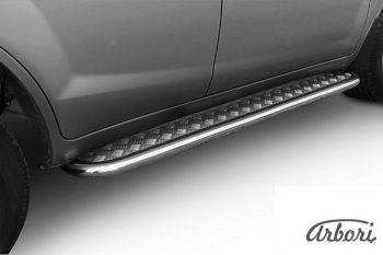 Защита штатных порогов с листом Arbori (труба - нержавейка d42, лист - алюминий) Lifan X60 1-ый рестайлинг (2015-2016)