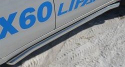 12 299 р. Защита порогов из круглой трубы диаметром 63 мм Russtal Lifan X60 1-ый рестайлинг (2015-2016) (Защита порогов с со скосами на торцах (вариант 1))  с доставкой в г. Вологда. Увеличить фотографию 3