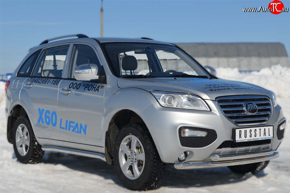 12 299 р. Защита порогов из круглой трубы диаметром 63 мм Russtal Lifan X60 1-ый рестайлинг (2015-2016) (Защита порогов с со скосами на торцах (вариант 1))  с доставкой в г. Вологда