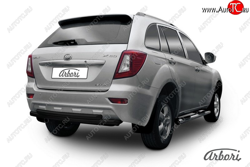 3 194 р. Защита заднего бампера Arbori (черная, 2 трубы d60 mm). Lifan X60 1-ый рестайлинг (2015-2016)  с доставкой в г. Вологда