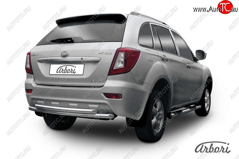 17 849 р. Защита заднего бампера Arbori (нержавейка, 2 трубы d60 mm). Lifan X60 1-ый рестайлинг (2015-2016)  с доставкой в г. Вологда
