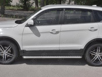22 999 р. Порожки для ног SLITKOFF (Ø42 мм) Lifan X70 (2018-2025) (Лист алюминиевый, труба - сталь окрашенная в черный цвет)  с доставкой в г. Вологда. Увеличить фотографию 2
