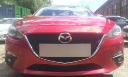 2 599 р. Сетка в решетку радиатора (под номерной знак)Russtal Mazda 3/Axela BM дорестайлинг, хэтчбэк (2013-2016) (черная)  с доставкой в г. Вологда. Увеличить фотографию 2
