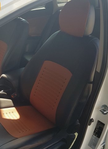 9 449 р. Чехлы для сидений Lord Autofashion Турин (экокожа) Mazda 3/Axela BM дорестайлинг, хэтчбэк (2013-2016) (Чёрный, вставка коричневая)  с доставкой в г. Вологда. Увеличить фотографию 4