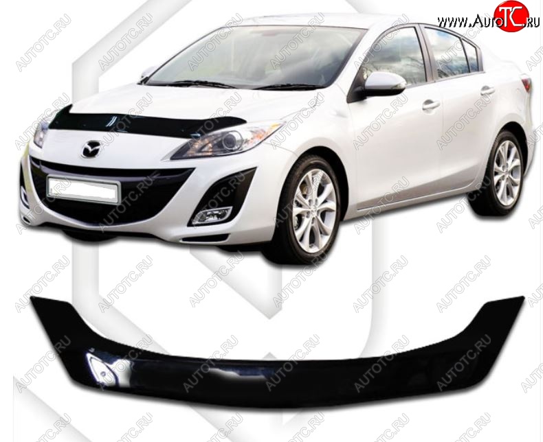 2 079 р. Дефлектор капота CA-Plastic  Mazda 3/Axela  BL (2009-2013) дорестайлинг седан, рестайлинг седан (Classic черный, Без надписи)  с доставкой в г. Вологда