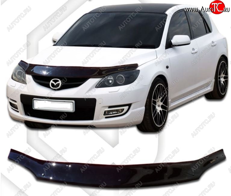 2 159 р. Дефлектор капота CA-Plastiс  Mazda Axela  MPS (2006-2009) (Classic черный, Без надписи)  с доставкой в г. Вологда