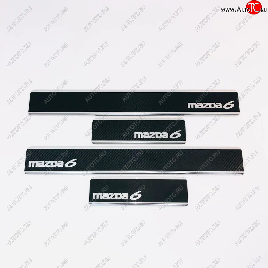 2 489 р. Накладки порожков салона INOX  Mazda 6  GJ (2012-2025) дорестайлинг седан, дорестайлинг универсал, 1 рестайлинг универсал, 1-ый рестайлинг седан, 2-ой рестайлинг седан, 2-ой рестайлинг универсал (Нержавеющая сталь + карбон)  с доставкой в г. Вологда