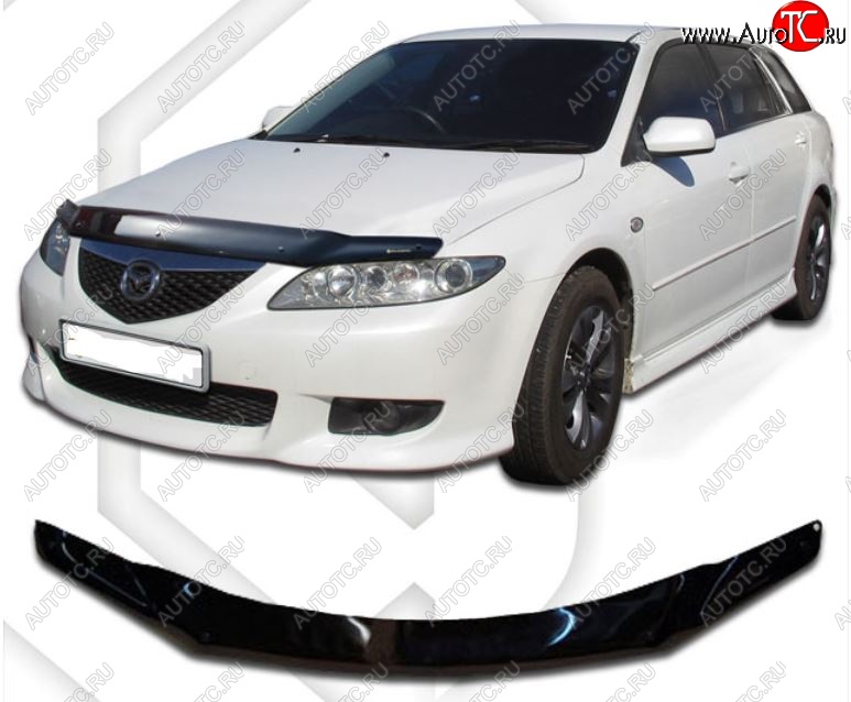 1 999 р. Дефлектор капота CA-Plastic Mazda 6 GG, GY универсал дорестайлинг (2002-2005) (Classic черный, Без надписи)  с доставкой в г. Вологда