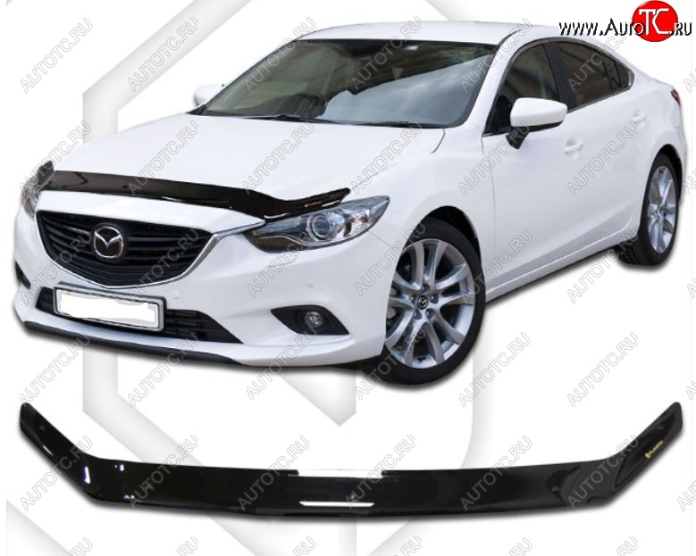 1 989 р. Дефлектор капота CA-Plastic Mazda 6 GJ дорестайлинг универсал (2012-2015) (Classic черный, Без надписи)  с доставкой в г. Вологда