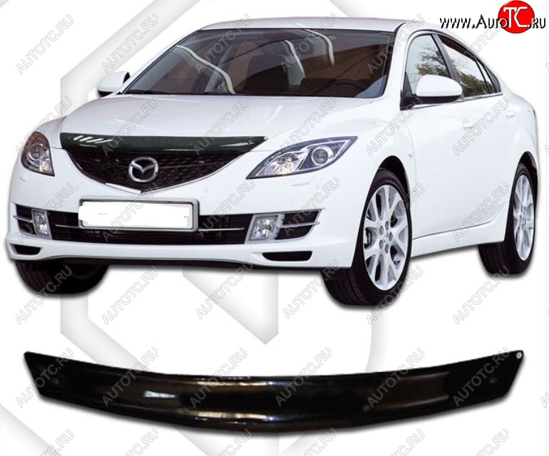 1 759 р. Дефлектор капота CA-Plastic Mazda 6 GH дорестайлинг лифтбэк (2007-2010) (Classic черный, Без надписи)  с доставкой в г. Вологда