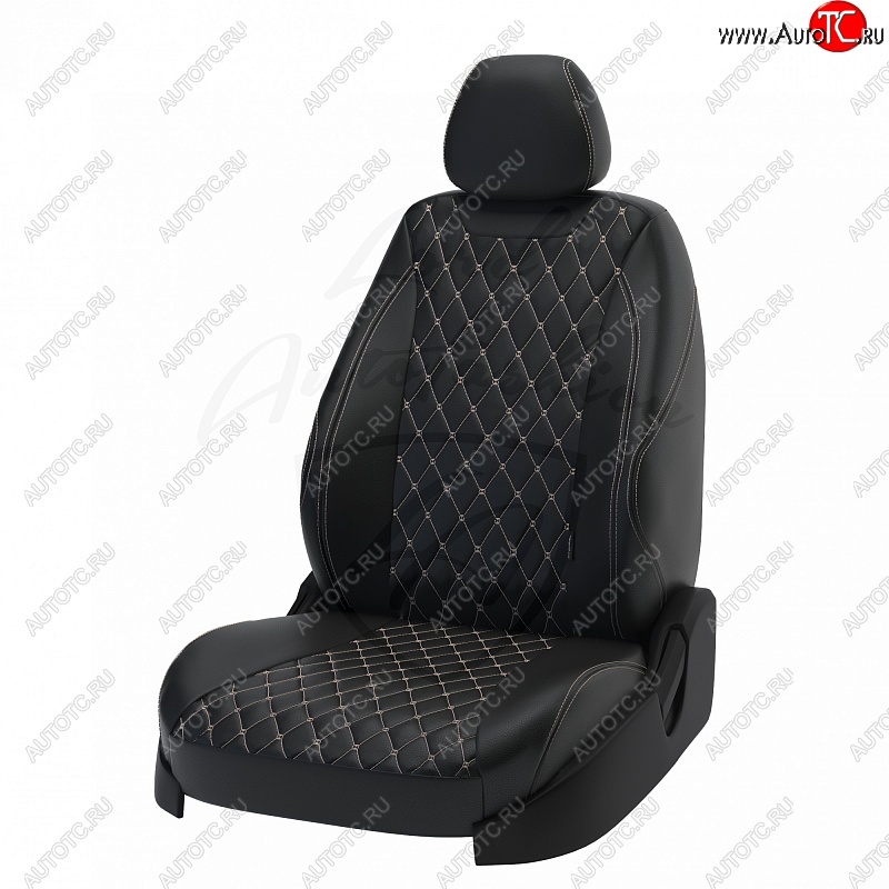 13 949 р. Чехлы для сидений (отдельные бока) Lord Autofashion Байрон (экокожа) Mazda 6 GH дорестайлинг седан (2007-2010) (Чёрный, вставка чёрная, строчка бежевая)  с доставкой в г. Вологда