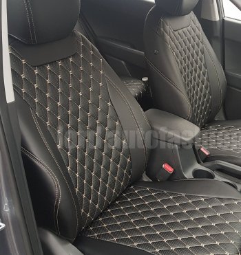 13 949 р. Чехлы для сидений (отдельные бока) Lord Autofashion Байрон (экокожа) Mazda 6 GH дорестайлинг седан (2007-2010) (Чёрный, вставка чёрная, строчка бежевая)  с доставкой в г. Вологда. Увеличить фотографию 3