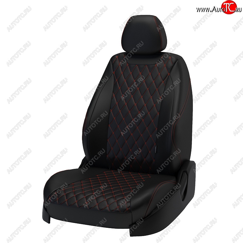 13 949 р. Чехлы для сидений (отдельные бока) Lord Autofashion Байрон (экокожа) Mazda 6 GH дорестайлинг седан (2007-2010) (Чёрный, вставка чёрная, строчка красная)  с доставкой в г. Вологда