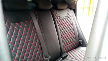 13 949 р. Чехлы для сидений (отдельные бока) Lord Autofashion Байрон (экокожа) Mazda 6 GH дорестайлинг седан (2007-2010) (Чёрный, вставка чёрная, строчка красная)  с доставкой в г. Вологда. Увеличить фотографию 5