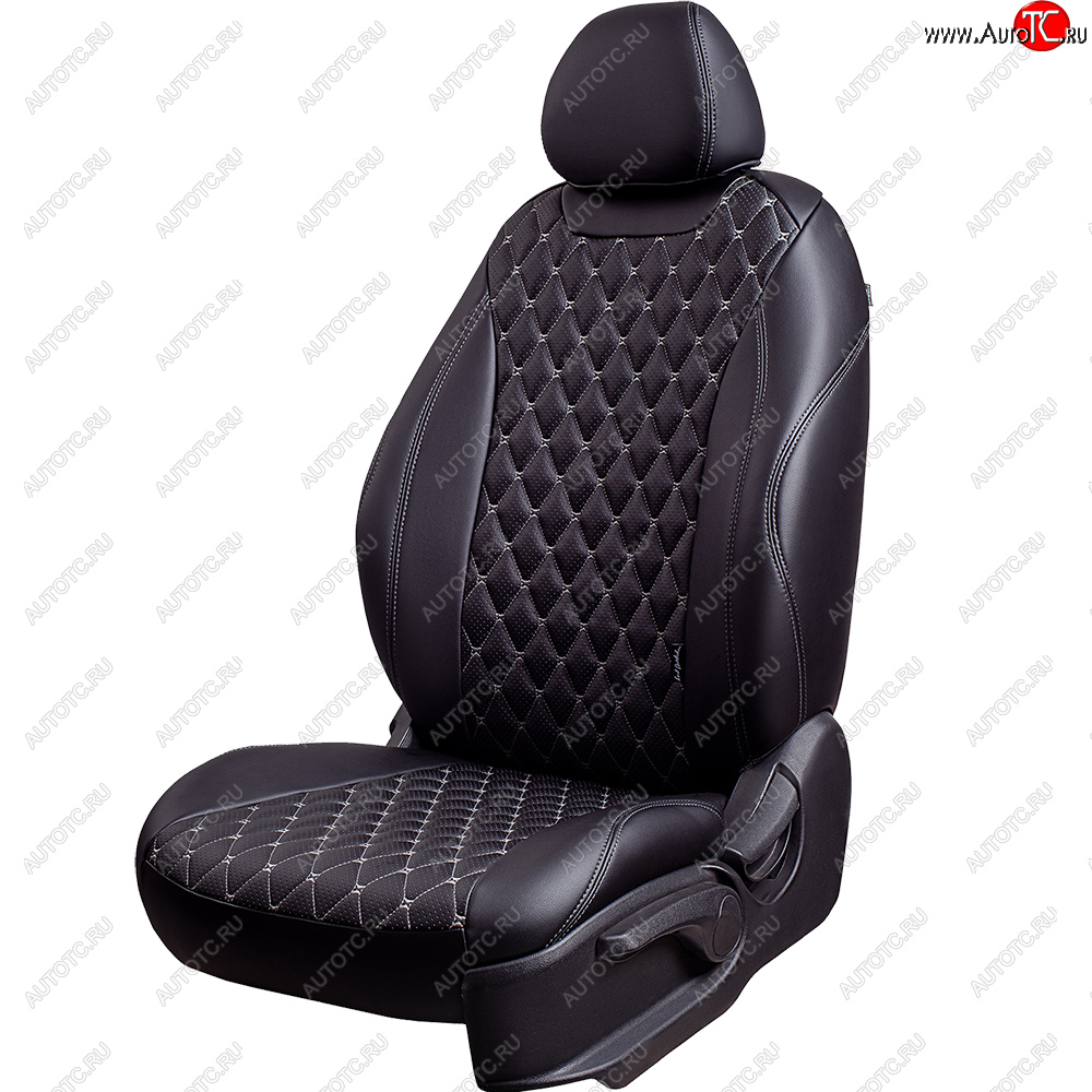 13 949 р. Чехлы для сидений Lord Autofashion Байрон (экокожа, 60/40, подлокотник, отдельные бока, 3 Г-образных подголовника) Mazda 6 GH дорестайлинг седан (2007-2010) (Черный, вставка черная, строчка серая)  с доставкой в г. Вологда