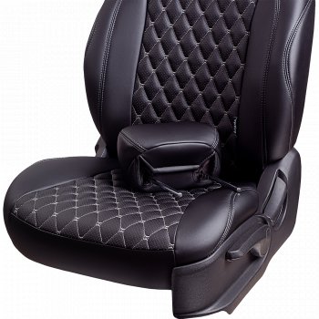 13 949 р. Чехлы для сидений Lord Autofashion Байрон (экокожа, 60/40, подлокотник, отдельные бока, 3 Г-образных подголовника) Mazda 6 GH дорестайлинг седан (2007-2010) (Черный, вставка черная, строчка серая)  с доставкой в г. Вологда. Увеличить фотографию 5